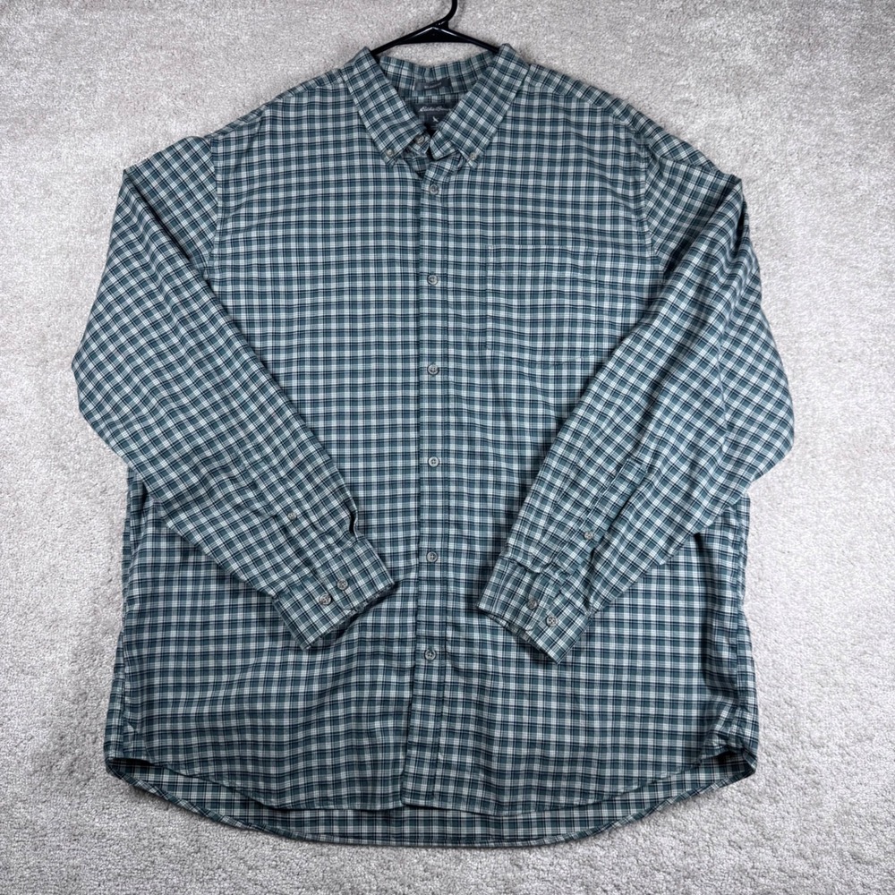 Eddie Bauer Mens 2XL Relaxed‎ Fit Plaid Button Down Green Long Sleeve Cotton